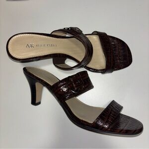 Anne Klein Dark Brown Croc-Embossed Heels